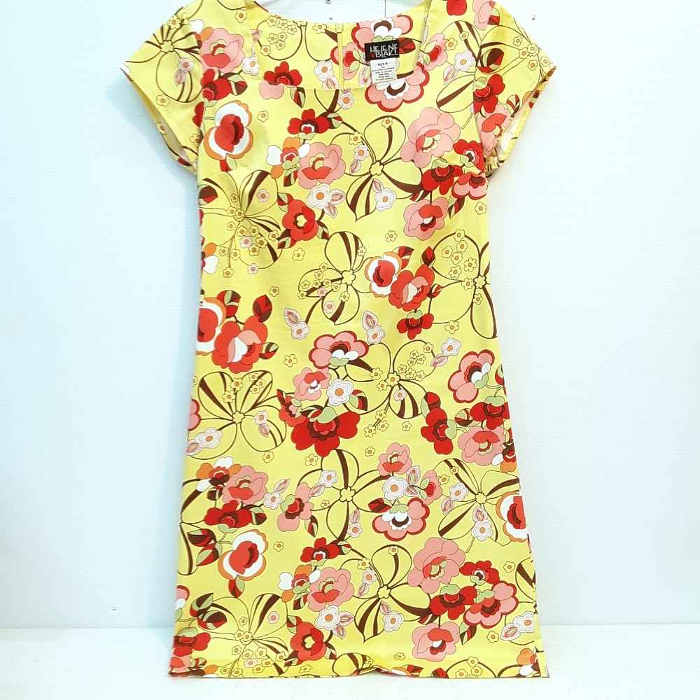 Retro Helene Blake Sz8 Yellow Vibrant Flower Dress